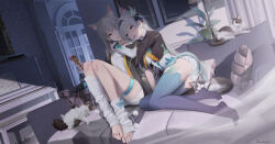 Rule 34 | 2girls, absurdres, animal ears, black bow, black bridal gauntlets, black hairband, black jacket, blue eyes, blush, bow, boxers, breasts, bridal gauntlets, cat ears, cat girl, chinese commentary, collarbone, commentary request, couch, firefly (honkai: star rail), food, green skirt, green thighhighs, grey hair, hair between eyes, hair bow, hairband, hand around neck, highres, holding, holding food, holding ice cream, holding ice cream cone, honkai: star rail, honkai (series), ice cream, ice cream cone, indoors, instrument, jacket, knees up, large breasts, long hair, looking at another, male underwear, multiple cats, multiple girls, necktie, no shoes, open mouth, panties, piano, pillow, pink eyes, roundschen, shade, shirt, shorts, sidelocks, signature, single bridal gauntlet, sitting, skirt, smile, socks, stelle (honkai: star rail), sweatdrop, thigh strap, thighhighs, toes, trailblazer (honkai: star rail), two-tone eyes, underwear, white hair, white panties, white shirt, white shorts, white socks, yellow eyes, yellow necktie