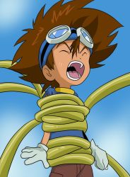 Rule 34 | brown hair, digimon, digimon adventure, goggles, male focus, tentacles, tentacles on male, yagami taichi