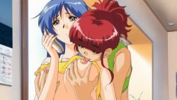 Rule 34 | 00s, 2girls, animated, animated gif, blue hair, grabbing another&#039;s breast, licking breast, breasts, grabbing, licking, mama puri!?, multiple girls, phone, red hair, yuri