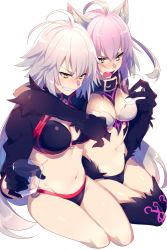 Rule 34 | 2girls, agrius metamorphosis, ahoge, animal ears, arm around shoulder, atalanta (fate), atalanta alter (fate), bikini, black bikini, black choker, black gloves, black jacket, black thighhighs, blush, breasts, cat ears, choker, collar, commentary request, drunk, echo (circa), fate/grand order, fate (series), fingernails, from side, gloves, green eyes, grey hair, jacket, jeanne d&#039;arc alter (swimsuit berserker) (fate), jeanne d&#039;arc (fate), jeanne d&#039;arc alter (fate), jeanne d&#039;arc alter (swimsuit berserker) (fate), large breasts, long fingernails, long hair, medium breasts, multiple girls, navel, o-ring, o-ring bikini, o-ring bottom, o-ring top, shrug (clothing), sitting, swimsuit, tail, thighhighs, very long hair, yellow eyes