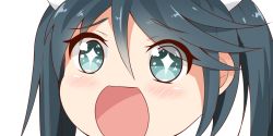 Rule 34 | + +, 10s, 1girl, close-up, green eyes, grey hair, isuzu (kancolle), kantai collection, long hair, looking at viewer, nahaki, no nose, open mouth, portrait, simple background, sin-poi, solo, sparkling eyes, symbol-shaped pupils, twintails, white background