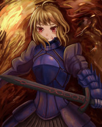 Rule 34 | 1girl, armor, armored dress, artoria pendragon (all), artoria pendragon (fate), bad id, bad pixiv id, blonde hair, dress, excalibur morgan (fate), fate/stay night, fate (series), highres, red eyes, saber (fate), saber alter, sabunoku, solo, sword, weapon