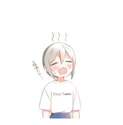 Rule 34 | 1girl, = =, blush, cropped arms, cropped torso, drooling, grey hair, hot, idolmaster, idolmaster cinderella girls, mouth drool, open mouth, shiomi syuko, shirt, short hair, simple background, solo, sweat, tamii (aaliyha), white background, white shirt