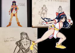 Rule 34 | 1girl, ainu clothes, alternate costume, blue hair, breasts, brown eyes, cleavage, concept art, covered erect nipples, fighting stance, fingerless gloves, gloves, hair ribbon, half-closed eyes, highres, legs, long hair, looking at viewer, monochrome, nakoruru, panties, panty peek, parted lips, reference work, ribbon, samurai spirits, seductive gaze, seductive smile, small breasts, smile, snk, solo, thighs, underwear, weapon