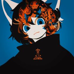 Rule 34 | 1girl, 2022, artist name, blue background, blue eyes, chinese zodiac, gradient background, looking at viewer, moonagvaze, original, portrait, solo, year of the tiger