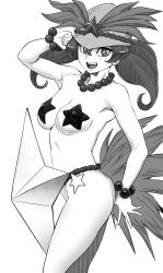 Rule 34 | 1girl, artist request, ass, bishoujo senshi sailor moon, blue eyes, blue skin, blush, bracelet, breasts, bright pupils, cameltoe, colored skin, cowboy shot, fang, highres, indoors, jewelry, large breasts, long hair, looking at viewer, low twintails, monochrome, no bra, open mouth, pasties, pointy ears, revealing clothes, shiny skin, simple background, smile, solo, star-shaped pupils, star (symbol), star pasties, symbol-shaped pupils, tattoo, thick thighs, thighs, twintails, uchoten (sailor moon)