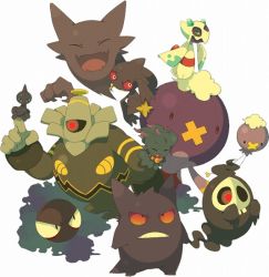 Rule 34 | :d, ^ ^, alternate color, banette, beads, black eyes, blue eyes, closed eyes, colored sclera, creatures (company), drifblim, drifloon, dusknoir, duskull, floating, froslass, full body, game freak, gastly, gen 1 pokemon, gen 2 pokemon, gen 3 pokemon, gen 4 pokemon, gengar, ghost, haunter, heart, kokemomo sayakusa, looking at viewer, looking up, misdreavus, nintendo, no humans, one-eyed, open mouth, pokemon, pokemon (creature), prayer beads, red eyes, red sclera, shiny pokemon, shuppet, size difference, smile, standing, teeth, yellow sclera, zipper