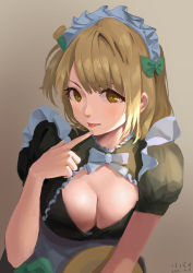 Rule 34 | 1girl, absurdres, artist request, breasts, cleavage, downblouse, female focus, grey hair, highres, long hair, looking at viewer, love live!, love live! school idol project, medium breasts, minami kotori, no bra, solo