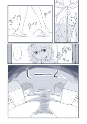 Rule 34 | 1girl, alice margatroid, bad id, bad pixiv id, blue theme, comic, hairband, highres, menbou (nonnontako), monochrome, short hair, slippers, touhou, translation request