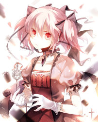 Rule 34 | 10s, 1girl, bad id, bad pixiv id, bow, choker, dark persona, dhiea, gloves, grief seed, hair ribbon, jewelry, kaname madoka, kriemhild gretchen, mahou shoujo madoka magica, mahou shoujo madoka magica (anime), personification, pink hair, puffy sleeves, red eyes, ribbon, sad, short hair, short twintails, solo, spoilers, tears, twintails, white gloves