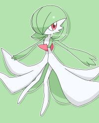 Rule 34 | 1girl, absurdres, artist name, bob cut, closed mouth, colored skin, creatures (company), dot mouth, drop shadow, expressionless, female focus, flat chest, full body, game freak, gardevoir, gen 3 pokemon, green background, green hair, green skin, green theme, hair over one eye, highres, legs, looking to the side, meru (mer milky77), multicolored skin, nintendo, one eye covered, outline, pokemon, pokemon (creature), red eyes, short hair, signature, simple background, solo, standing, twitter username, two-tone skin, white outline, white skin