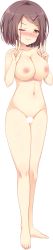 Rule 34 | 1girl, absurdres, blank censor, blush, breasts, brown hair, censored, collarbone, completely nude, double w, female focus, full body, fuyuichi monme, hair ornament, highres, izumi konatsu, large breasts, long image, looking at viewer, navel, nipples, nose blush, nude, one eye closed, ren&#039;ai karichaimashita, short hair, smile, solo, standing, tall image, transparent background, w, wink, x hair ornament, yellow eyes