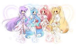 Rule 34 | 10s, 4girls, ahoge, bad id, bad pixiv id, black eyes, blonde hair, blue eyes, blue hair, boots, bow, brooch, choker, crossed arms, cure blossom, cure blossom (super silhouette), cure marine, cure marine (super silhouette), cure moonlight, cure moonlight (super silhouette), cure sunshine, cure sunshine (super silhouette), dress, full body, gloves, hair ribbon, hanasaki tsubomi, happy, heart, heart brooch, heartcatch precure!, holding hands, jewelry, kofa (ikyurima), kurumi erika, long hair, magical girl, midriff, multiple girls, myoudouin itsuki, navel, one eye closed, open mouth, pink hair, ponytail, precure, purple hair, red eyes, ribbon, shoes, sidelocks, smile, thigh boots, thighhighs, tiara, tsukikage yuri, twintails, very long hair, waist bow, white thighhighs, wink, yellow eyes