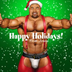 Rule 34 | 1boy, abs, arm hair, asian, bara, belt, bulge, chest hair, christmas, clothing cutout, covered penis, crotchless, crotchless pants, dark-skinned male, dark skin, double thumbs up, facial hair, goatee, hairy, hand hair, happy holidays, hat, jiraiya (mangaka), large pectorals, male focus, mature male, muscular, muscular male, navel, navel hair, nipple hair, nipples, original, outstretched arms, pants, pectorals, realistic, red hat, santa costume, santa hat, solo, stomach, strongman waist, thick eyebrows, thick neck, thick thighs, thigh cutout, thighs, thumbs up, topless male