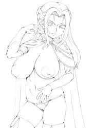 Rule 34 | 00s, bad id, bad pixiv id, breasts, cape, code geass, cornelia li britannia, elbow gloves, gloves, greyscale, kasanui, large areolae, large breasts, long hair, monochrome, no bra, panties, solo, thighhighs, underwear