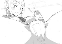 1girl absurdres blush breasts breasts_out cameltoe gundam gundam_build_fighters gundam_build_fighters_try highres hiiragi_yuuichi hoshino_fumina large_breasts looking_at_viewer nipples open_clothes panties parted_lips school_uniform sketch_background smile solo spread_legs sweat underwear v