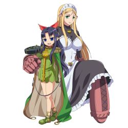 Rule 34 | 10s, 2girls, apron, blonde hair, blue eyes, blush, breasts, cape, clenched hand, flower, freckles, frills, green eyes, gun, koume keito, large breasts, long hair, maid, maid apron, multiple girls, pointy ears, queen&#039;s blade, queen&#039;s blade lost worlds, queen&#039;s blade rebellion, thighhighs, translation request, vante, weapon, yuit (queen&#039;s blade)