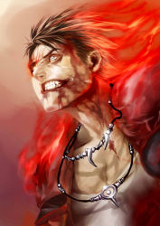 Rule 34 | 1boy, black hair, blood, blood on face, blood on clothes, blue eyes, clenched teeth, dante (dmc: devil may cry), deathwingxiii, devil may cry (series), dmc: devil may cry, glowing, glowing eye, jewelry, male focus, necklace, short hair, smile, solo, teeth, torn clothes