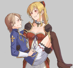 Rule 34 | 2girls, armor, blonde hair, blush, breasts, brown hair, carrying, cleavage, commentary request, granblue fantasy, highres, katalina (granblue fantasy), miso-ha (ukyuu), multiple girls, ponytail, princess carry, short hair, shoulder armor, vira (granblue fantasy), yuri