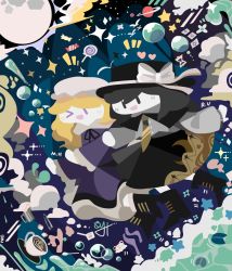 Rule 34 | &gt; o, 2girls, :d, black footwear, black hair, black headwear, black ribbon, black skirt, blonde hair, blush, boots, bow, bubble, character name, cloud, coffee art, commentary, crescent print, cup, diamond (shape), dress, english commentary, fedora, full moon, green eyes, grey shirt, hat, hat bow, hat ribbon, highres, latte art, long hair, long sleeves, maribel hearn, medium hair, mob cap, moon, multiple girls, neck ribbon, necktie, notice lines, one eye closed, open mouth, purple dress, purple eyes, red ribbon, ribbon, runes, saucer, shirt, signature, skirt, smile, sparkle, stapler, star (symbol), steam, thatpebble, touhou, usami renko, white bow, white headwear, wide sleeves, yellow necktie, | |