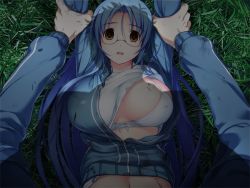 Rule 34 | 1girl, blue hair, clothed sex, glasses, nitroplus, outdoors, rape, school, sex, sumaga, torn clothes, underwear