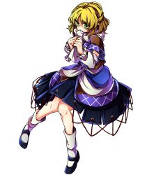 Rule 34 | 1girl, absurdres, arm warmers, baba (baba seimaijo), blonde hair, clenched teeth, full body, green eyes, highres, looking at viewer, mary janes, mizuhashi parsee, pointy ears, scarf, shaded face, shirt, shoes, short hair, short sleeves, skirt, socks, solo, teeth, touhou, transparent background, white socks