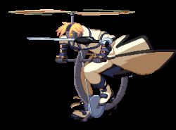 Rule 34 | 1boy, aircraft, animated, animated gif, arc system works, bicycle, blonde hair, coat, cyborg, flying, guilty gear, guilty gear x, guilty gear xx, helicopter, lowres, male focus, mouth hold, pixel art, robo-ky, solo, sword, transparent background, trench coat, weapon