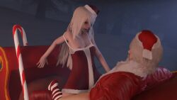 Rule 34 | 1boy, 1girl, 3d, a2 (nier:automata), absurdres, animated, blue eyes, bouncing breasts, breasts, candy, candy cane, clothed sex, cowgirl position, cum, dante (devil may cry), dress, ejaculation, food, hat, hetero, highres, lazyprocrastinator, medium breasts, nier:automata, nier (series), nipple slip, nipples, outdoors, santa costume, santa dress, santa hat, sex, straddling, striped clothes, striped thighhighs, thighhighs, vaginal, video, white hair