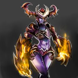 Rule 34 | 1girl, absurdres, armor, breasts, claws, dragon girl, fire, highres, hip focus, large breasts, league of legends, shyvana, solo, thighs, underboob, xpisigma
