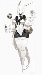 Rule 34 | android, animal ears, bad id, bad pixiv id, black horns, black skin, card, colored skin, deck of cards, eurica (ub1mo), fake animal ears, highres, horns, joints, leotard, looking at viewer, mechanical arms, multicolored skin, no feet, original, playboy bunny, poker chip, rabbit ears, robot joints, skeleton, smile, solo, strapless, strapless leotard, see-through body, two-tone skin, ub1mo, white skin