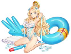 Rule 34 | 1girl, adapted costume, alternate costume, aqua bow, aqua eyes, aqua footwear, aqua one-piece swimsuit, arm behind back, arm up, armlet, armpits, azur lane, bare arms, bare legs, bare shoulders, blonde hair, bow, breasts, buoy, cannon, choker, cleavage, collarbone, covered navel, cross, emile bertin (azur lane), emile bertin (cote d&#039;azur) (azur lane), french flag, frilled swimsuit, frills, full body, gloves, hair bow, hair ornament, halterneck, hand up, highleg, highleg swimsuit, innertube, long hair, looking at viewer, medium breasts, official art, one-piece swimsuit, parted bangs, polka dot, polka dot swimsuit, ribbon, ribs, seiza, sitting, smile, solo, swim ring, swimsuit, torpedo, transparent background, turret, wavy hair, white gloves