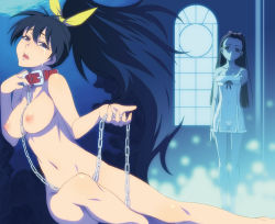 Rule 34 | 2girls, bare shoulders, bdsm, blue eyes, blue hair, bondage, bound, bow, breasts, camisole, chain, collar, empty eyes, foreshortening, ganaha hibiki, hair bow, hairband, idolmaster, idolmaster (classic), leash, lingerie, long hair, md5 mismatch, minase iori, multiple girls, nipples, nude, open mouth, outstretched arm, outstretched hand, panties, resolution mismatch, see-through, shimoigusa, slave, source smaller, standing, strapless, takemura sessyu, tears, underwear, window, yuri