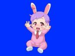 Rule 34 | 1girl, animal ears, animated, baby, blue background, blush, copyright request, double v, female focus, mion orz, necktie, open mouth, pink eyes, reisen udongein inaba, short hair, sitting, solo, toddler, touhou, v, video