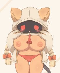 Rule 34 | 1girl, arc system works, blazblue, blush, breasts, curvy, driver000, female focus, huge breasts, large breasts, nipples, open mouth, panties, red eyes, solo, taokaka, underwear, wide hips
