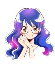 Rule 34 | 1girl, bad id, bad pixiv id, blue hair, blush, braid, commentary request, glasses, go! princess precure, happy, highres, iwasaki tsubasa, long hair, looking at viewer, nanase yui, orange eyes, precure, simple background, sketch, smile, solo, twin braids, twintails, white background