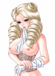Rule 34 | breasts, capcom, corset, drill hair, gloves, jpeg artifacts, justice gakuen, kirishima yurika, large breasts, moero! justice gakuen, nipples, solo, twin drills