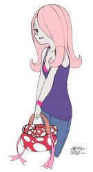 Rule 34 | 1girl, boogy (mnmnjuguna), bra, female focus, hair over one eye, highres, light smile, little witch academia, looking at viewer, pink hair, red eyes, simple background, solo, sucy manbavaran, underwear, upper body, white background