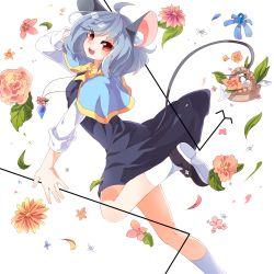 Rule 34 | 1girl, ahoge, animal ears, bad id, bad pixiv id, blush, capelet, dowsing rod, grey hair, highres, jewelry, koza, kozakura (dictionary), looking at viewer, mouse ears, mouse tail, nazrin, open mouth, pendant, red eyes, short hair, skirt, solo, symbol-shaped pupils, tail, touhou, white legwear