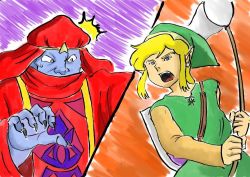 Rule 34 | 1boy, agahnim, angry, battle, brown hair, claws, elf, hat, link, net, nintendo, open mouth, pointy ears, shield, sweat, the legend of zelda, the legend of zelda: a link to the past, wizard, yellow eyes