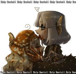 Rule 34 | ahoge, artist name, blue eyes, braid, butterfly hair ornament, chocolate, chocolate on face, divel qree, closed eyes, food, food on face, grey hair, hair ornament, highres, medium hair, open mouth, original, pale skin, profile, simple background, tagme, tongue, tongue out, white background