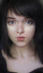 Rule 34 | :|, absurdres, black hair, black shirt, closed mouth, expressionless, grey eyes, highres, lips, looking at viewer, original, pink lips, portrait, shirt, short hair, solo, swept bangs, y xun