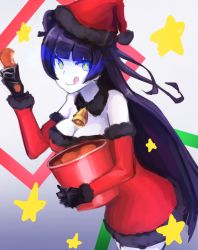 Rule 34 | + +, 10s, 1girl, :p, :q, abyssal ship, alternate costume, bad id, bad pixiv id, bare shoulders, bell, black hair, blue eyes, breasts, bucket, chicken (food), christmas, collar, colored skin, commentary request, detached collar, detached sleeves, double bun, dress, food, fur, gloves, glowing, glowing eyes, hat, holding, holding bucket, holding food, kantai collection, light cruiser oni, long hair, looking at viewer, medium breasts, neck bell, pale skin, red dress, santa hat, short dress, simple background, smile, solo, sparkling eyes, star (symbol), tongue, tongue out, weasel (close-to-the-edge), white skin
