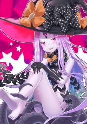 Rule 34 | 1girl, :d, abigail williams (fate), abigail williams (third ascension) (fate), black bow, black gloves, black hat, black panties, blush, bow, collarbone, colored eyelashes, commentary request, elbow gloves, fate/grand order, fate (series), gloves, hat, hat bow, head tilt, highres, long hair, looking at viewer, open mouth, orange bow, pale skin, panties, parted bangs, purple eyes, revealing clothes, sharp teeth, sitting, skull print, smile, solo, suction cups, teeth, templus, tentacles, topless, underwear, very long hair, white hair, witch hat