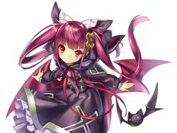 Rule 34 | 1girl, alucard lore, bad id, bad pixiv id, bat (animal), bat wings, bow, emil chronicle online, hair bow, hair ornament, hair ribbon, looking at viewer, nakasaki hydra, red eyes, red hair, ribbon, smile, transparent background, twintails, wings