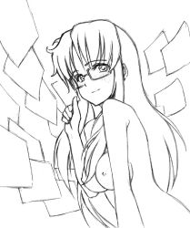 Rule 34 | 00s, 1girl, blush, breasts, flying paper, glasses, greyscale, long hair, monochrome, nude, paper, read or die, sketch, solo, tanisi (hosimade), yomiko readman