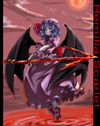 Rule 34 | 1girl, bat wings, blue hair, female focus, hat, red eyes, remilia scarlet, ribbon, solo, tetsu (kimuchi), touhou, wings
