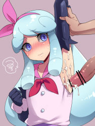 Rule 34 | 10s, 1girl, armpit sex, armpits, bad id, bad pixiv id, blue eyes, blue hair, blush, breasts, censored, cum, cum on armpit, cum on armpits, cum on body, cum on upper body, ejaculation, elbow gloves, gloves, happinesscharge precure!, hat, hetero, hosshiwa, long hair, looking at viewer, mogiki hayami, penis, precure, small breasts, solo focus, spoken squiggle, squiggle, sweat