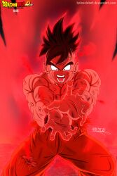 Rule 34 | anger vein, angry, aura, black hair, blood, blood on face, dragon ball, dragon ball multiverse, energy, highres, kaioken, kamehameha (dragon ball), muscular, muscular male, screaming, tagme, torn clothes, uub