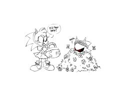 Rule 34 | 1boy, 1girl, 9474s0ul, amy rose, animal ears, animal nose, basket, english text, flower, flower wreath, furry, furry female, gloves, greyscale, highres, holding, holding basket, looking at another, metal sonic, monochrome, nodding, open mouth, pile, puffy short sleeves, puffy sleeves, red eyes, robot, shirt, shoes, short sleeves, simple background, sketch, skirt, smile, sonic (series), sonic cd, sonic the hedgehog (classic), speech bubble, spot color, standing, white background