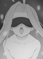 Rule 34 | ahoge, blush, breasts, choker, collarbone, completely nude, cum, facial, granblue fantasy, greyscale, kiikii (kitsukedokoro), long hair, lyria (granblue fantasy), monochrome, nude, open mouth, oral invitation, saliva, small breasts, steam, sweatdrop, tongue, tongue out, upper body, very long hair